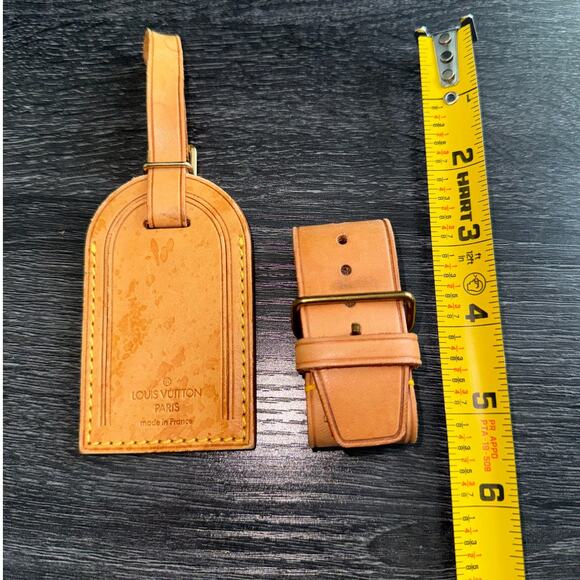 Authentic Louis Vuitton Vachetta Leather Name Luggage Tag And Poignet Set SN920 - Picture 1 of 5